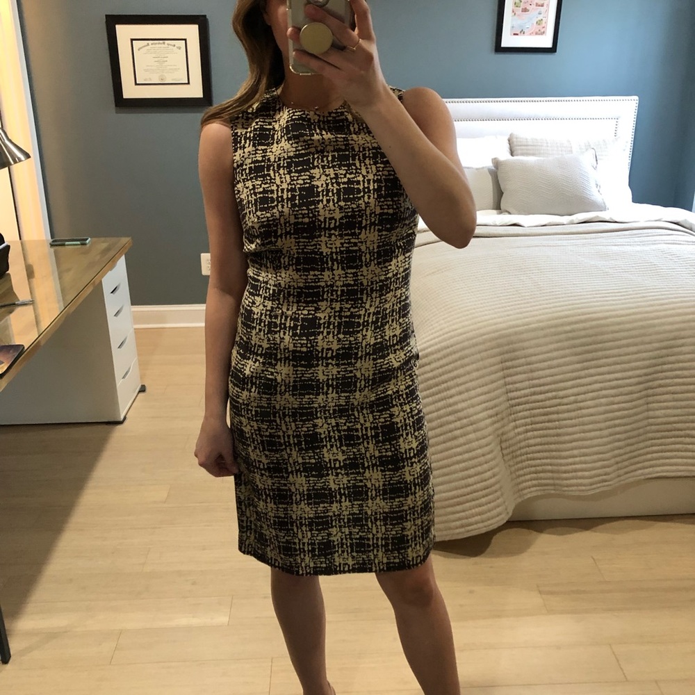 Vintage 90s Talbots EUC Luxe Pure 100% Silk Brown Tan Plaid Sheath Dress 4